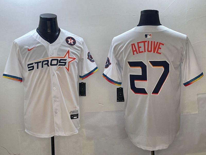 Men Houston Astros #27 Aetuve White Fourth generation Joint Name 2025 Nike MLB Jersey style 0414->cincinnati bengals->NFL Jersey